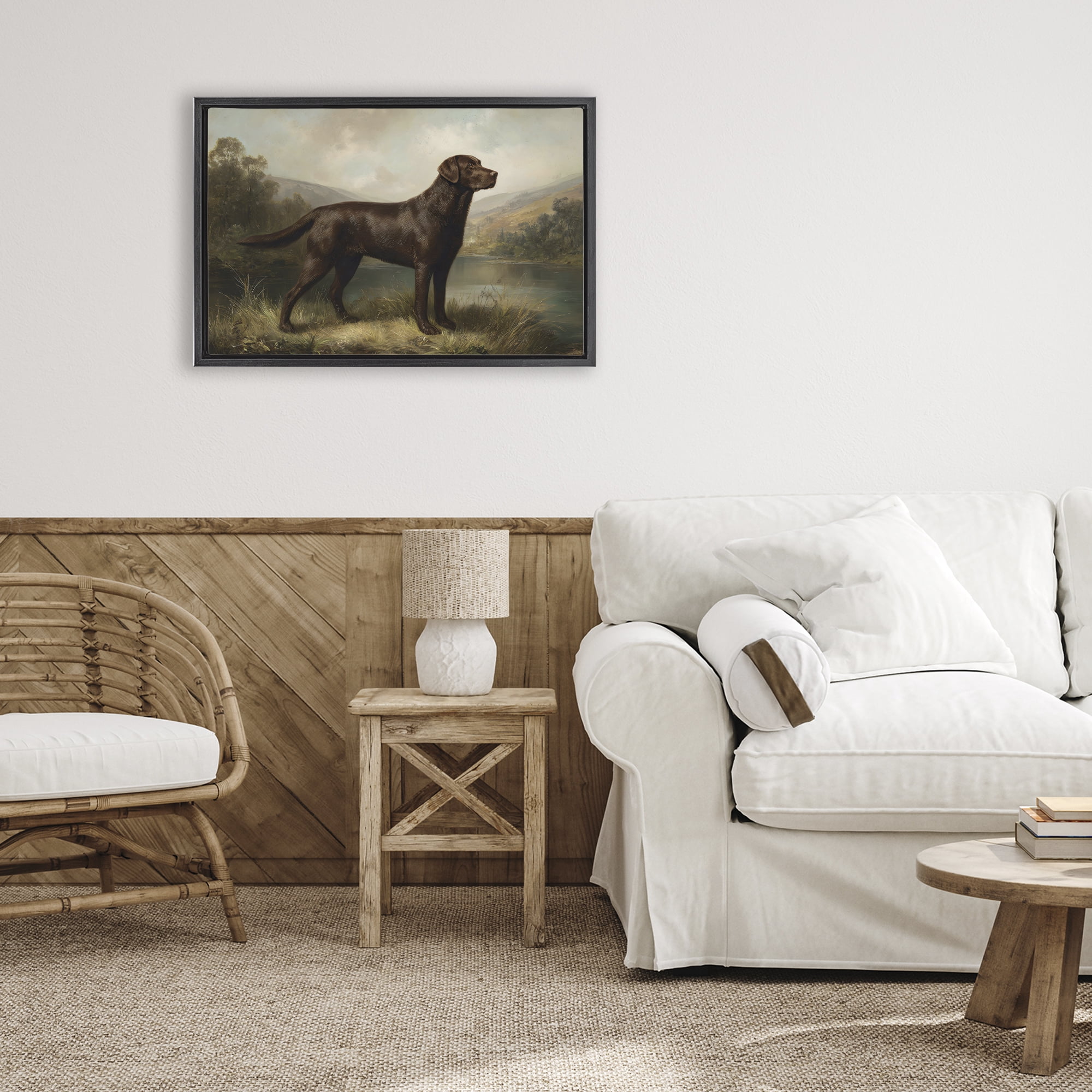 Stupell Industries On Alert Hunting Dog Black Framed Floater Canvas Wall Art, design by Petal Prints Design