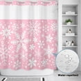 thumbnail image 3 of No Hook Shower Curtain, Pink Christmas Shower Curtains for Bathroom with See Through Top Window, Snowflakes Xmas Winter Retro New Year Waterproof & Washable Bath Curtain 66"x72", 3 of 9