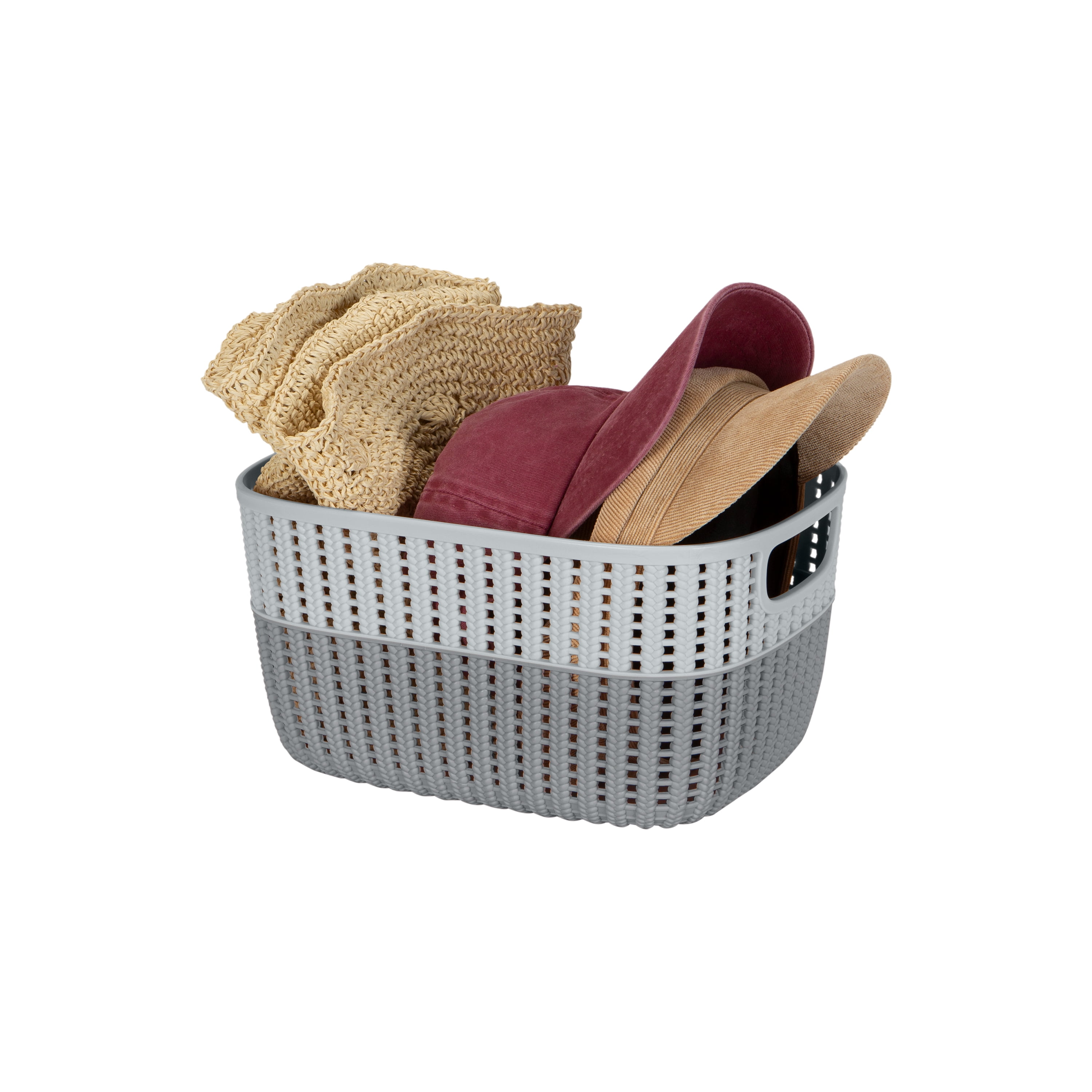 Simplify 2 Pack 2-Tone Decorative Plastic Medium Storage Basket in Grey