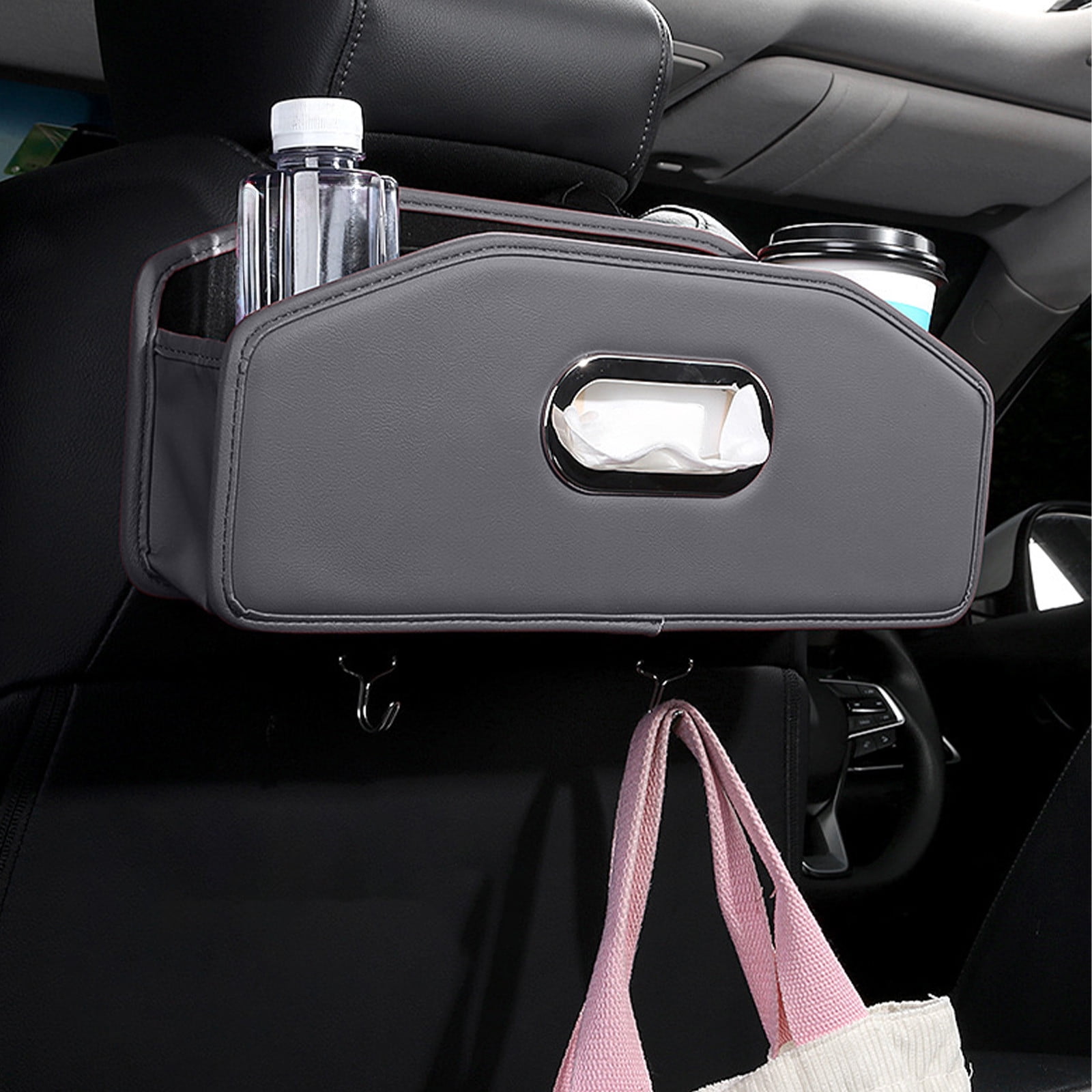 Car Headrest BackSeat Organizer with Cup Holder and Paper Towel Case - Hangable Storage Box for Car Backseat, Interior Decoration, Multifunctional Auto Travel Accessories