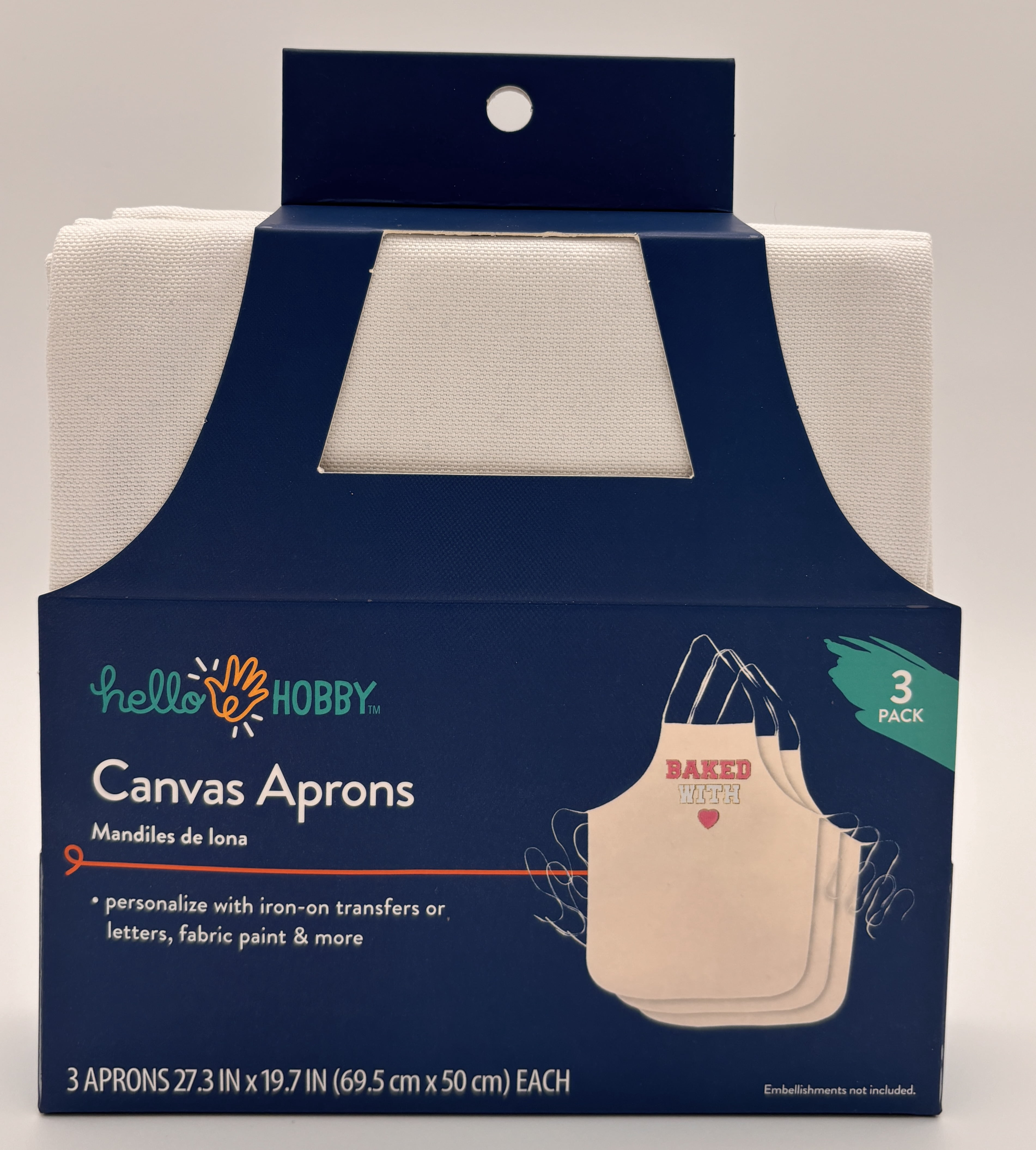 Hello Hobby 3 PK White Canvas Aprons