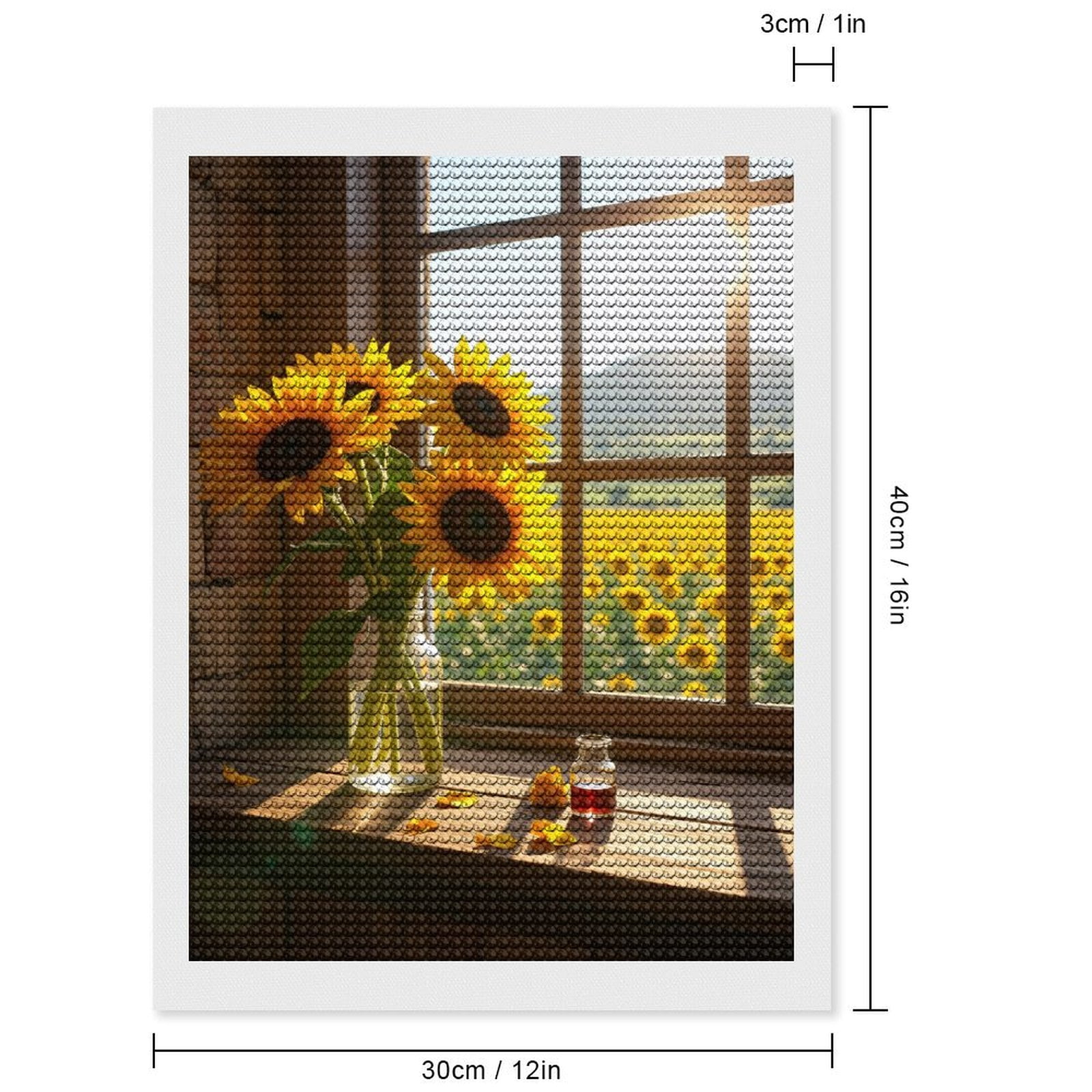 Diamond Art Kits for Adults, Sunflowers In Glass Vase Window Light 5D Diamond Painting Kits for Adults Beginners, DIY Full Drill Diamond Painting, Gem Art and Crafts 12x16