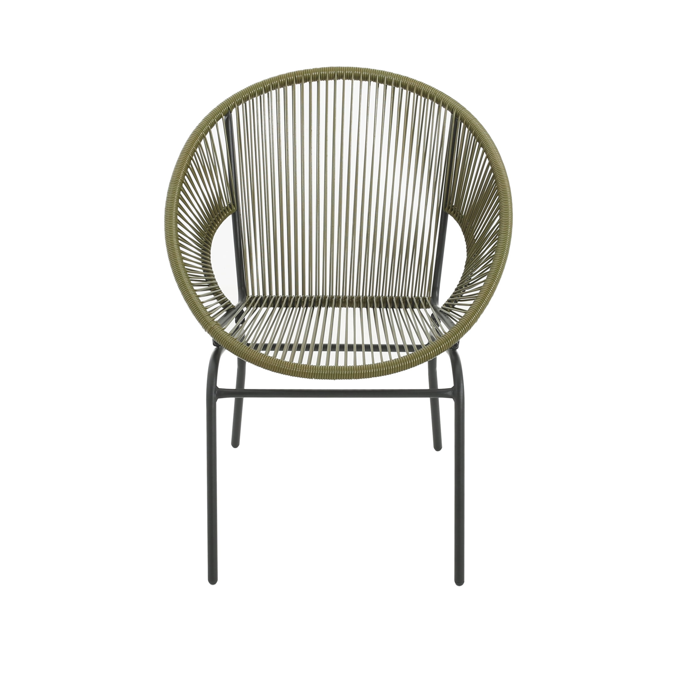 Modern Outdoor Woven Basket Club Chairs with PP Rattan and Iron Frame, Green, Set of 2