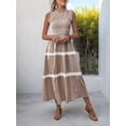 thumbnail image 4 of Women'S Summer Long Dress Casual Boho Striped Sleeveless Smocked Tiered Ruffle Sundress Brown XL, 4 of 9