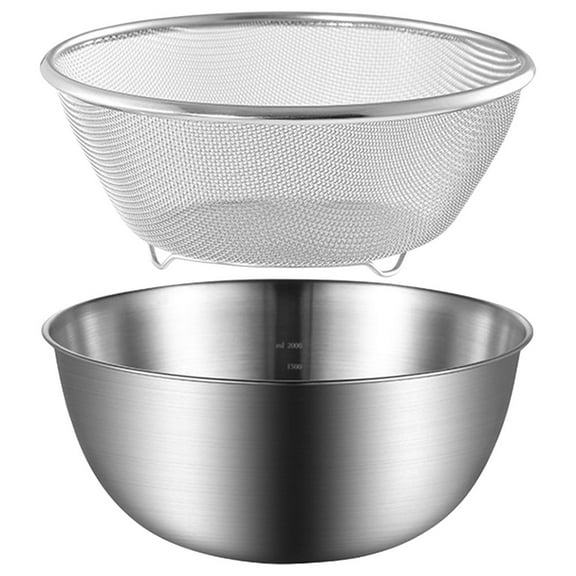 MEIBUTYUP Stainless Steel Rice Washing Bowl with Fine Mesh Strainer and Nonslip Bottom, Kitchen Colander Set