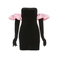 thumbnail image 4 of Qiylii Women Hepburn Velvet Dress Strapless Puff Long Sleeve Glove Mini Dress Bodycon Dress, 4 of 9