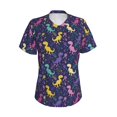 thumbnail image 2 of Uemuo Colorful Dinosaur Printed Women's Classic V-Neck T-Shirt - Soft, Breathable, Moisture-Wicking, Perfect for Casual, Office, Travel, and Everyday Wear-Small, 2 of 5