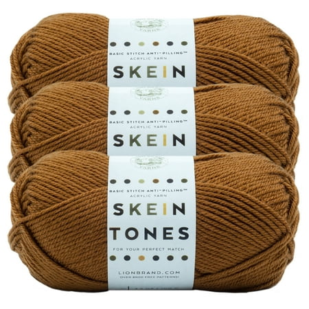 UPC: 0842093128304 | Lion Brand Yarn Basic Stitch Anti Pilling Skein Tones Truffle Anti Pilling Medium Acrylic Brown Yarn 3 Pack