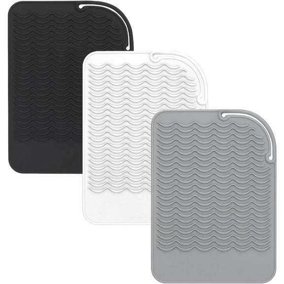 3 Pcs Heat Mat For Hair Straighteners, Professional Silicone Heat Proof Mat For Hair Straighteners, Portable Roll-Up Thick Heat Resistant Mat For Curling Irons, Flat Irons & Hair Styling Salon Tools