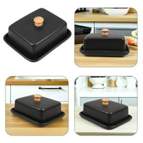 OUNONA Black Ceramic Butter Dish with Lid for Decor Elegant Storage Solution for Cheese and Butter 6.5 Inches