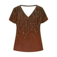 thumbnail image 6 of DDAPJ pyju Womens Tunic Tops Floral Print V Neck Short Sleeve T-Shirts Boho Summer Blouse Tees Ofertas del día Brown S, 6 of 8