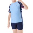 thumbnail image 3 of Toimothcn Boys Swimsuits Short Sleeve Oversized Patchwork Color Compression 2 Peice Bathing Suit Quickly Dry Soft Swimwear Comfy Summer Swimming Clothes, 3 of 9