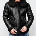 thumbnail image 2 of Men's Leather Jacket High Neck Warm Winter Coat Zippered Outerwear Stylish Top Layer for Cold Weather, 2 of 2