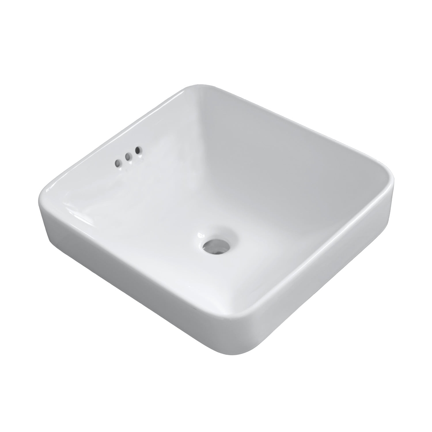 WinZo WZ6173 Square Semi-Recessed Bathroom Sink 16.5" White Ceramic Finish Drop in Vessel Basin