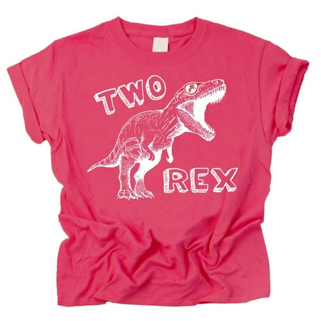 

Olive Loves Apple Two Rex Dinosaur 2nd Birthday T-Shirts for Baby Girls and Boys Second Birthday Outfit Vintage Hot Pink Shirt 2T