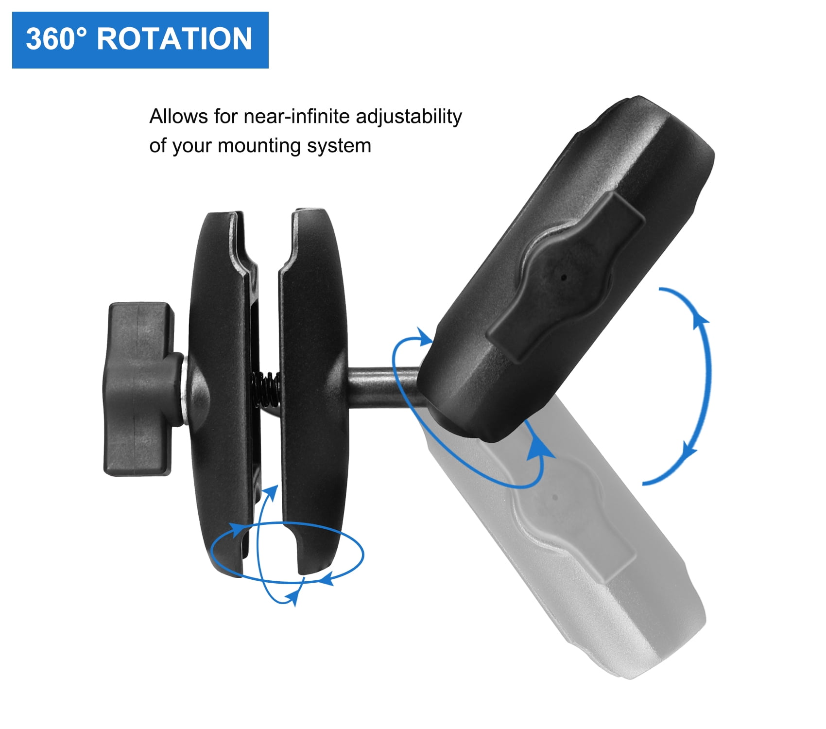 WINDFRD Aluminum 2-in-1 Double Socket Arm with 1" Ball, Compatible with RAM Mount, iBolt 1 inch/B Size / 25mm Ball Accessories, 360 Degree Rotation, Adjustable Dual Mount Arm