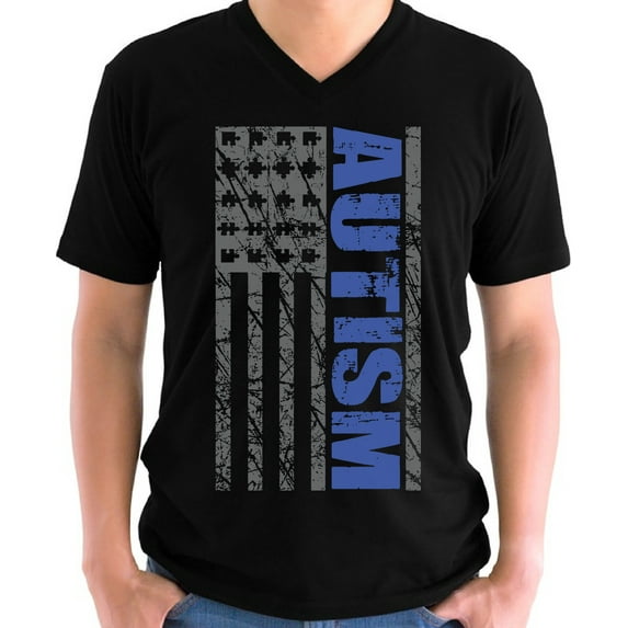Autism V-neck Shirt for Men Puzzle Autism Awareness American Flag Mens S M L XL 2XL Graphic Tee