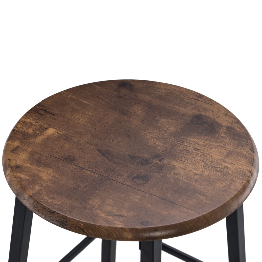 Kepooman 2 Pieces Industrial Round Bar Stools for Kitchen Dining Room, Brown