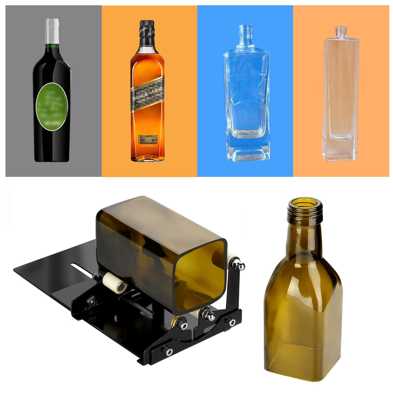 Glass Bottle Cutter Cutting Tool Upgrade Version Square And Round Wine Beer Glass Sculptures Cutter For DIY Glass Cutting Machine Metal Pad Bottle Holder With Cutting Accessories