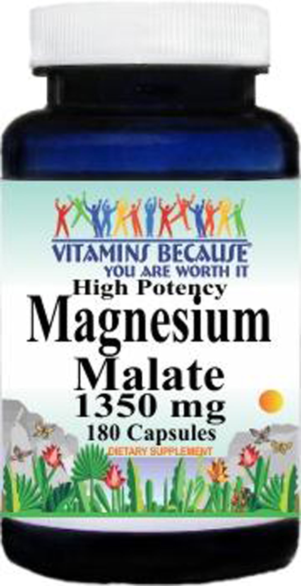 High Potency Magnesium Malate 1350 mg 180 Capsules Dietary Supplement