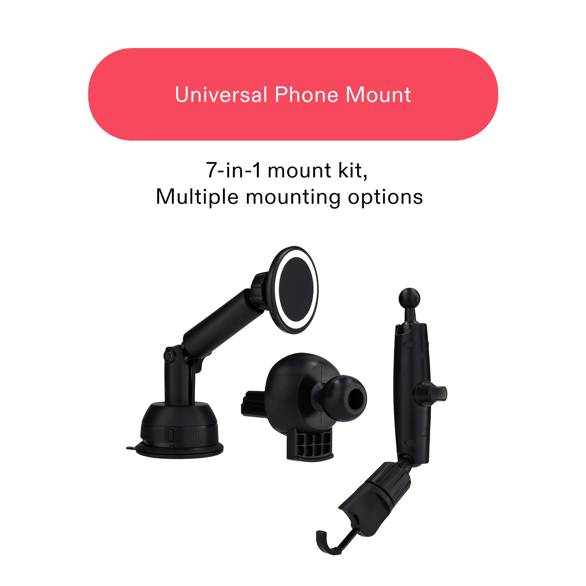 onn Universal Car Magnetic Mount Kit, 7 Pieces