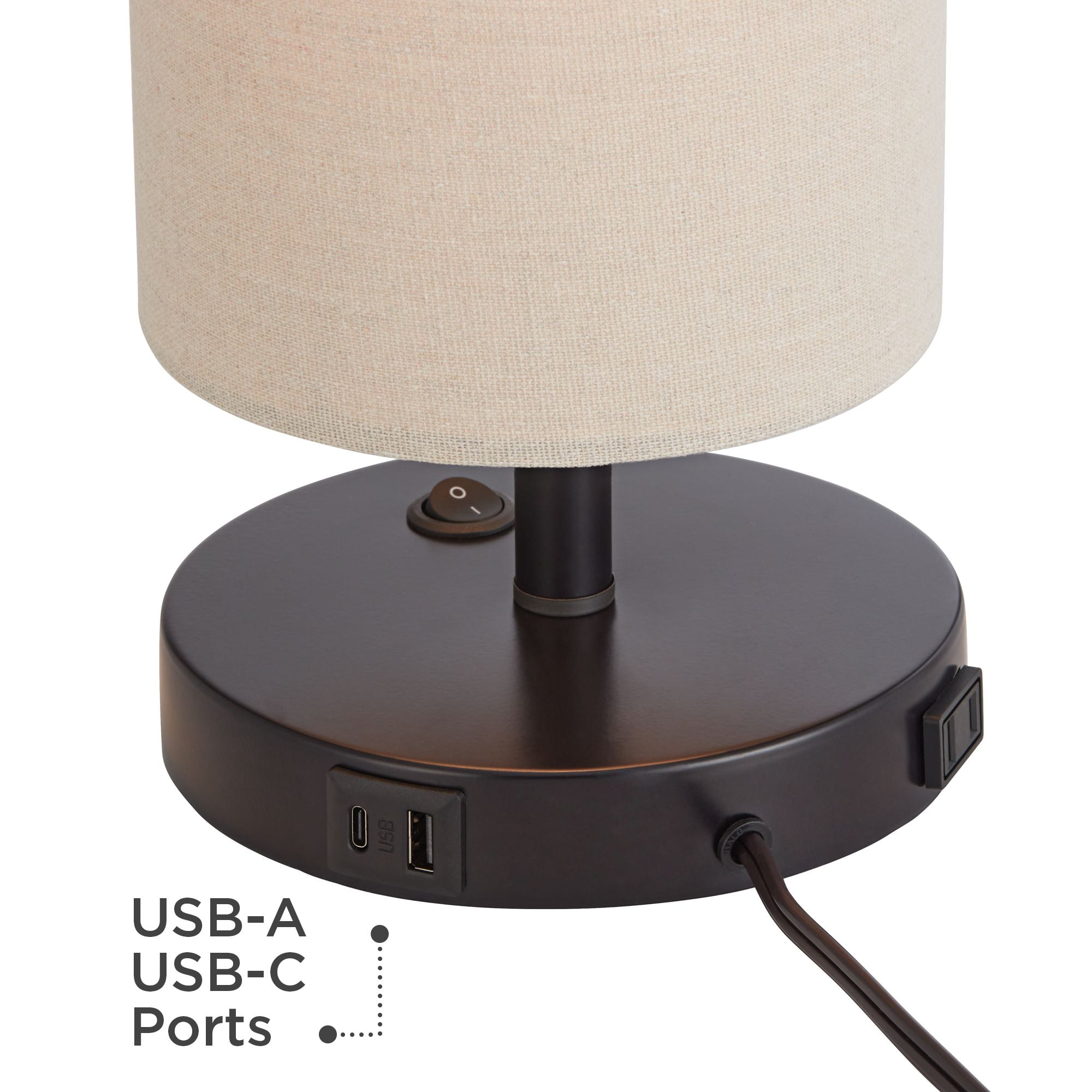 360 Lighting Modern Desk Table Lamp with Hotel Style USB and AC Power Outlet in Base 20" High Bronze Metal Oatmeal Drum Shade for Bedroom Office