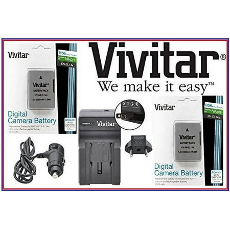 Image of Hi Cap Vivitar 2-Pcs 2300 mAh EN-EL14a Li-Ion Battery & Quick Charger For Nikon