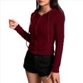 thumbnail image 2 of Chaqueta Corta Ligera Informal con Capucha, Cremallera y Cordón de Larga para Mujer Vino Tinto M, 2 of 8