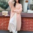 thumbnail image 5 of Women'S Loose V-Neck Long-Sleeved Knitted Cardigan Fall Winter over-Knee Length Lazy Style Coat Pink One size, 5 of 7