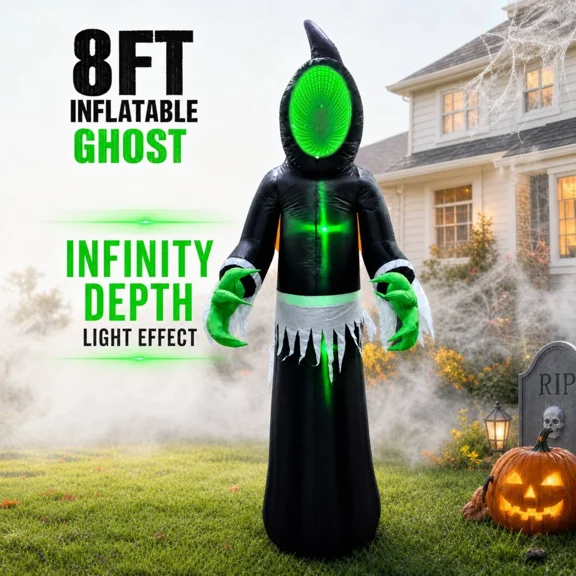 Giant 8FT Halloween Inflatable,3D Infinity Depth Dynamic Auto Changing LED Lights Spooky Outdoor Decoration for Halloween Party