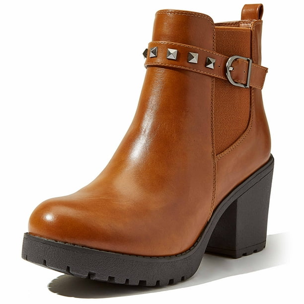elastic panel slip on chunky heel ankle booties