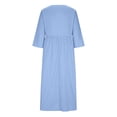 thumbnail image 4 of Flowy Dresses for Women Linen Cotton 3/4 Length Sleeve Maxi Dress Split V Neck Button Up A-Line Dresses Dressy Casual Lounge Dress Light Blue Dress,Size S-3XL, 4 of 6