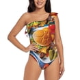 thumbnail image 4 of Daiia Vibrant Picnic Food Spread Women's One Piece Swimsuits Personalized One Shoulder Swimwear Asymmetric Ruffle Bathing Suits-XX-Large, 4 of 8