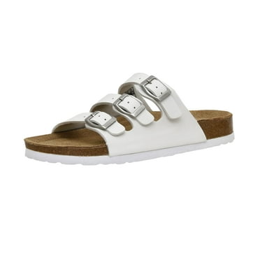 CUSHIONAIRE Women's Lela Cork footbed Sandal with  Comfort, White 6 W