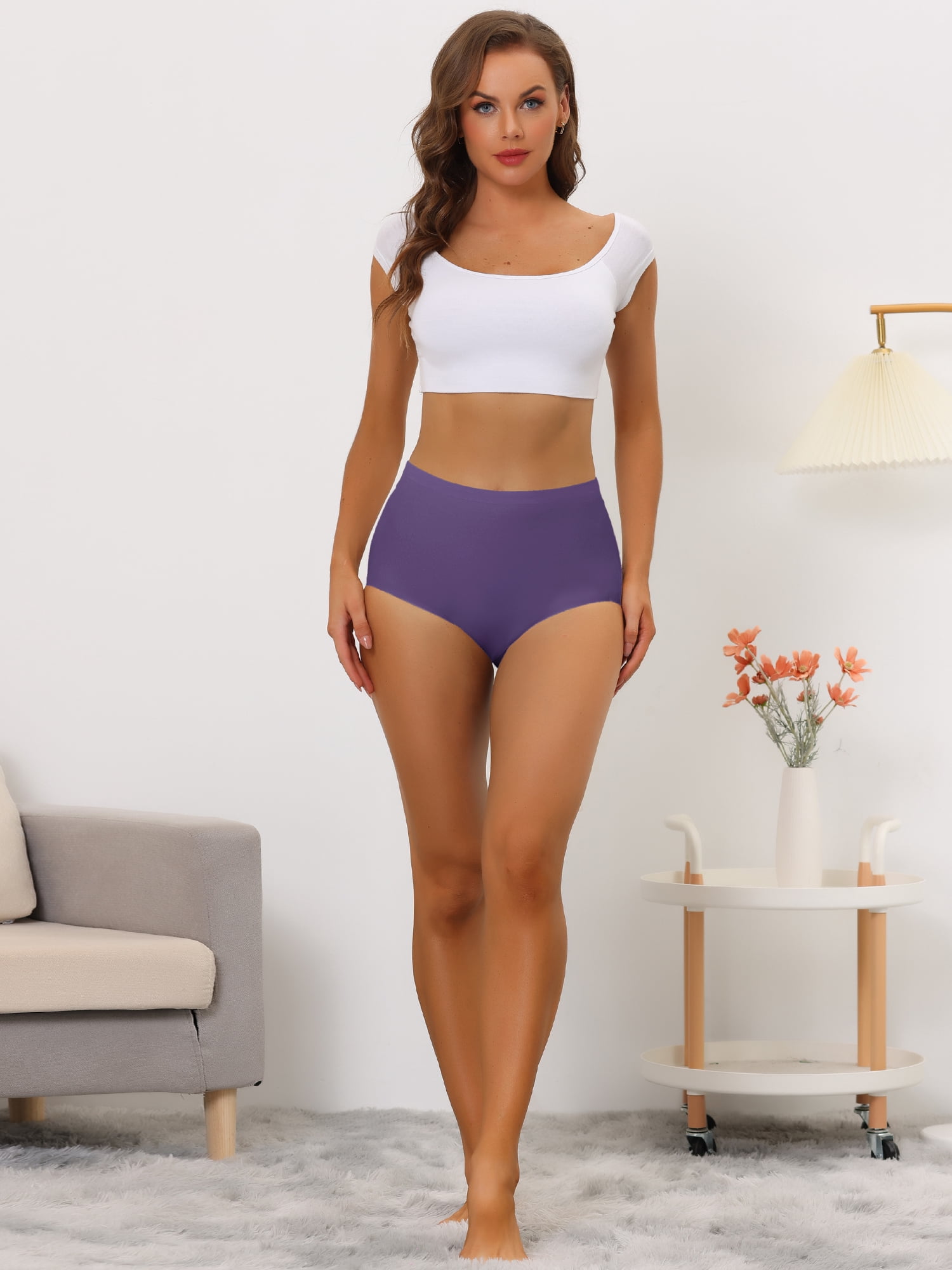 DARING DIVA Women's High-Waist Invisibles Underwear Breathable Panties L Dark Purple