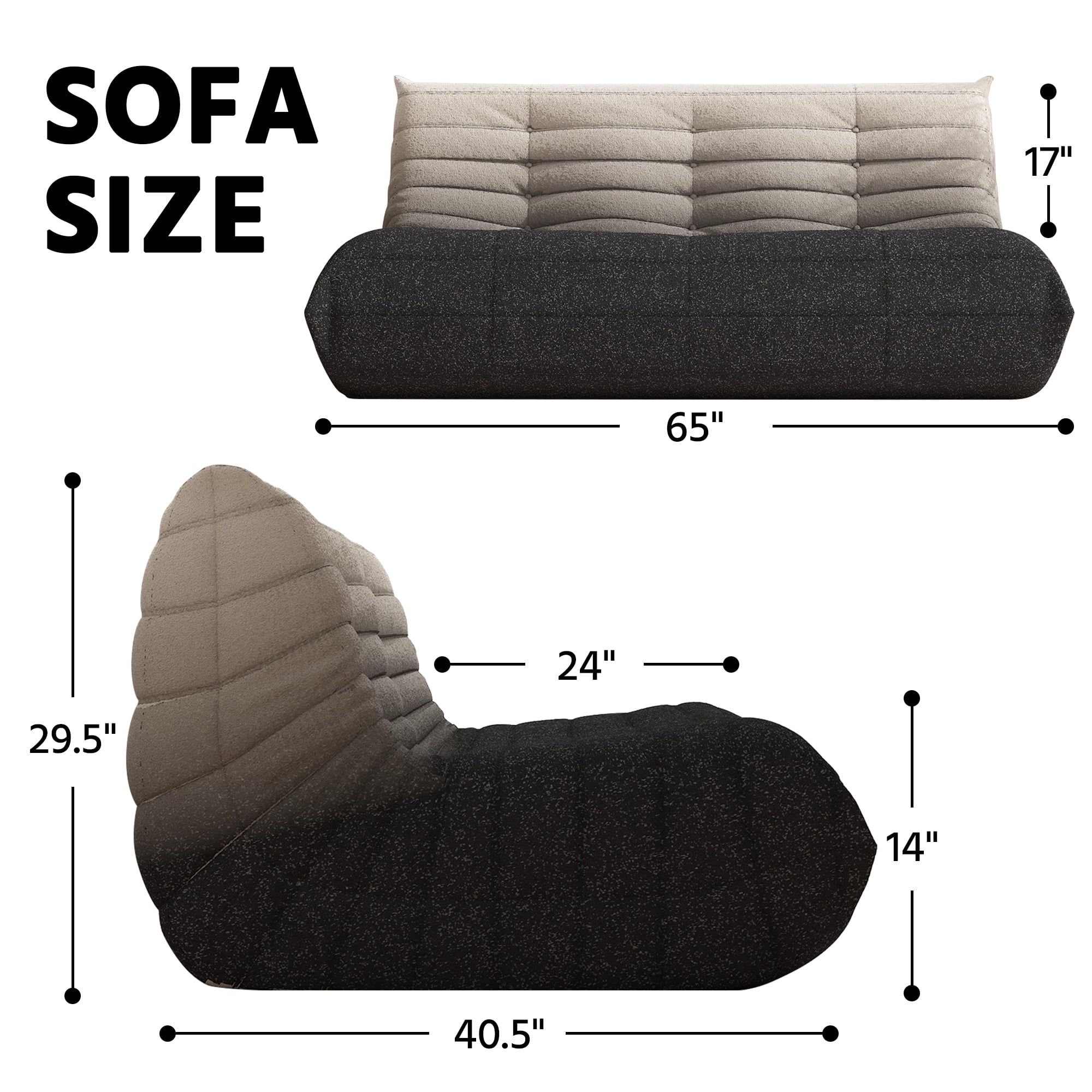 WHGBJA 3 Seaters Oversize Bean Bag Chair,Lazy Floor Togo Sofa Lounger,High-Density Sponges Filling Sofa Comfy Chairs for Adults,Fireside Chair Furniture Gift for Living Room Bedroom, White+Black