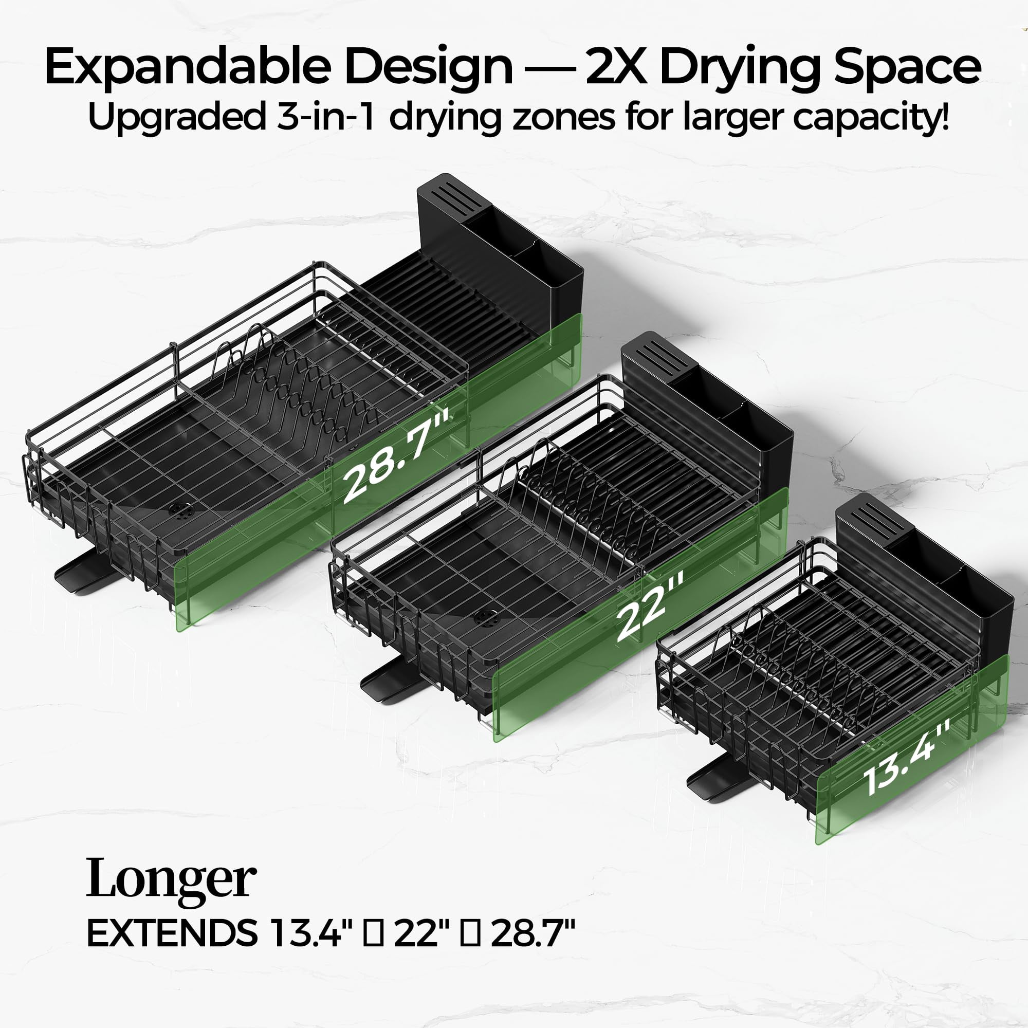 Dish Drying Rack Extendable Stainless Steel Multifunctional Drainer Black-1 Tier