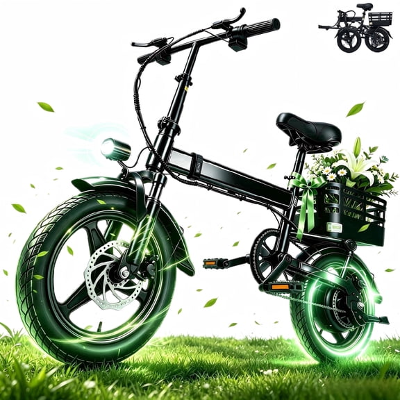 XKJ Electric Bike for Adults, Ebike, Electric Bicycle with 48V 12AH Battery,14" Folding Ebike for Teens, 20MPH,20 Miles(MAX),500W Motor,Multi-Shock Absorption,Mini E Bikes with Baskets,UL2849
