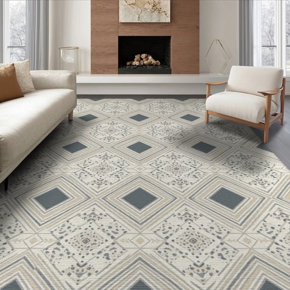 ODIKA 8'x10' Washable Area Rug Non-Shedding, Easy Care, Patchwork Interlocking Mosaic Abstract Blocks Geometric Spotted Refined for King Size Bedroom Under Bed, Master Suite