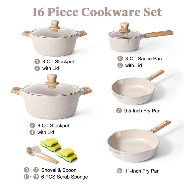 KOLEX Pots and Pans Set Nonstick, White Granite Induction Kitchen Cookware  Sets, 13 Pcs Non Stick Cooking Set with Frying Pans & Saucepans (PFOS, PFOA
