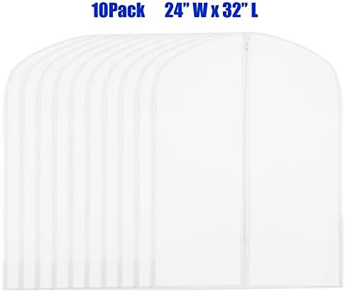 32-Inch Clear Garment Bags with Zipper for Suits, Dresses, Costumes, Uniforms - 10 Pack