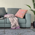 thumbnail image 4 of Amrita Sen Designs  16 x 16 in. Pond Peacock Suede Zippered Pillow with Insert - Peach & Blue, 4 of 7