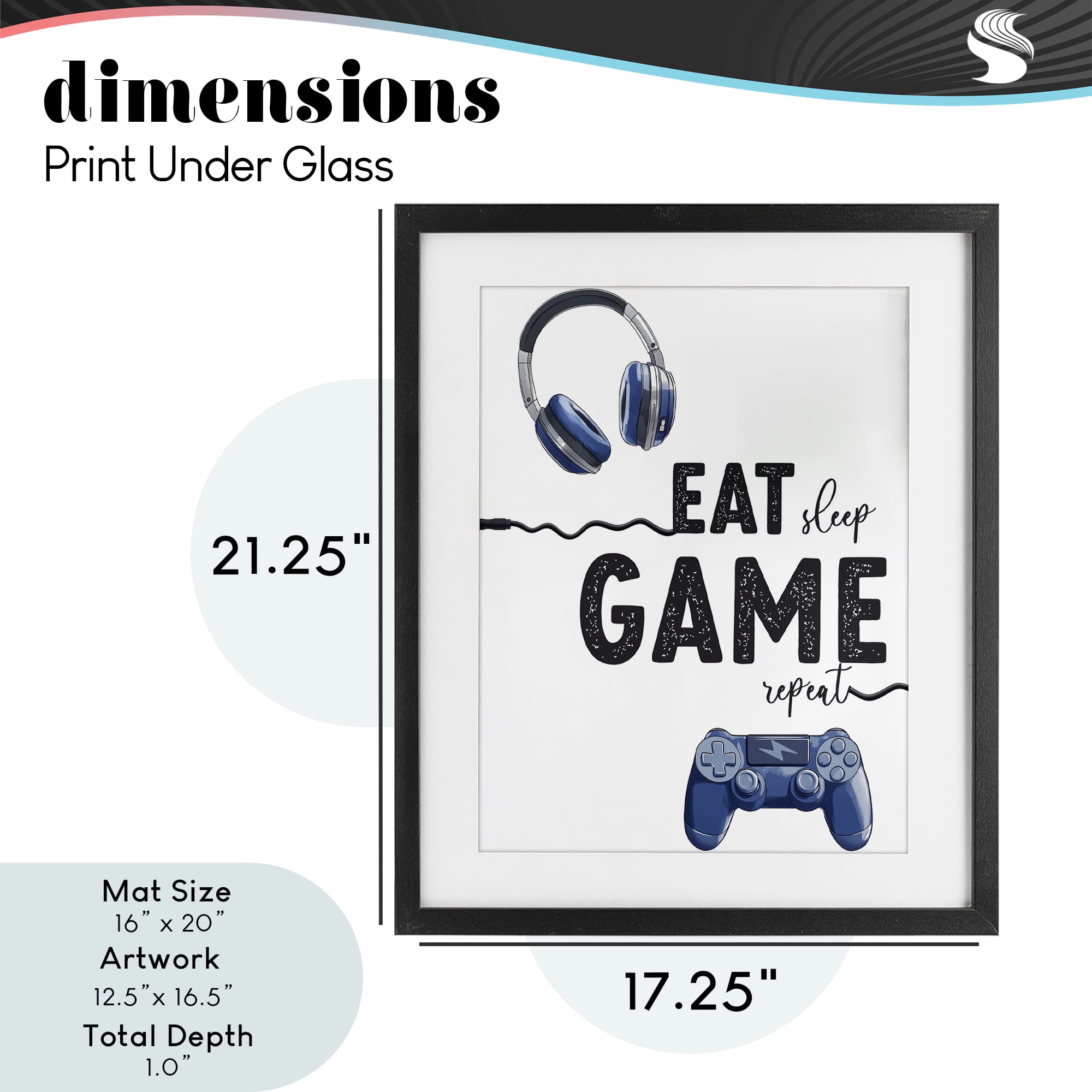 Eat Sleep Game Lifestyle Black Framed Print Under Glass, design by Christine Simpson Art