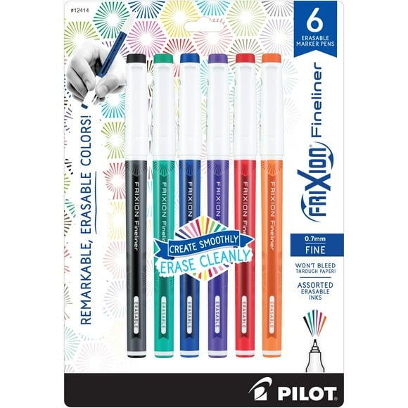 Rotuladores PILOT FriXion Fineliner borrables de 0,7 mm, paquete de 6