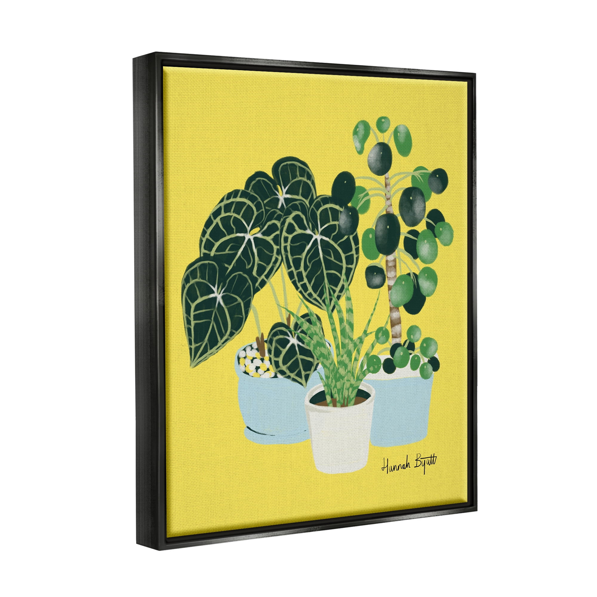 Stupell Industries House Plants on Yellow Botanical & Floral Painting Black Floater Framed Art Print Wall Art, 25 x 31