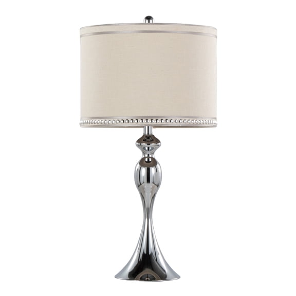 LHKJ Set of 2 27in Polished Chrome Table Lamps, Cream Linen Shade with Trim