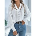 thumbnail image 6 of Women Casual Hollowed Out V-Neck Pullover Sweater Knit Long Sleeve Shirts Top Sweaters White XL, 6 of 9