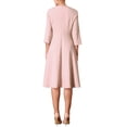 thumbnail image 3 of INSPIRE CHIC Women's Flare Dress V Neck 3/4 Sleeve Elegant A Line Work Dresses L Pink, 3 of 5