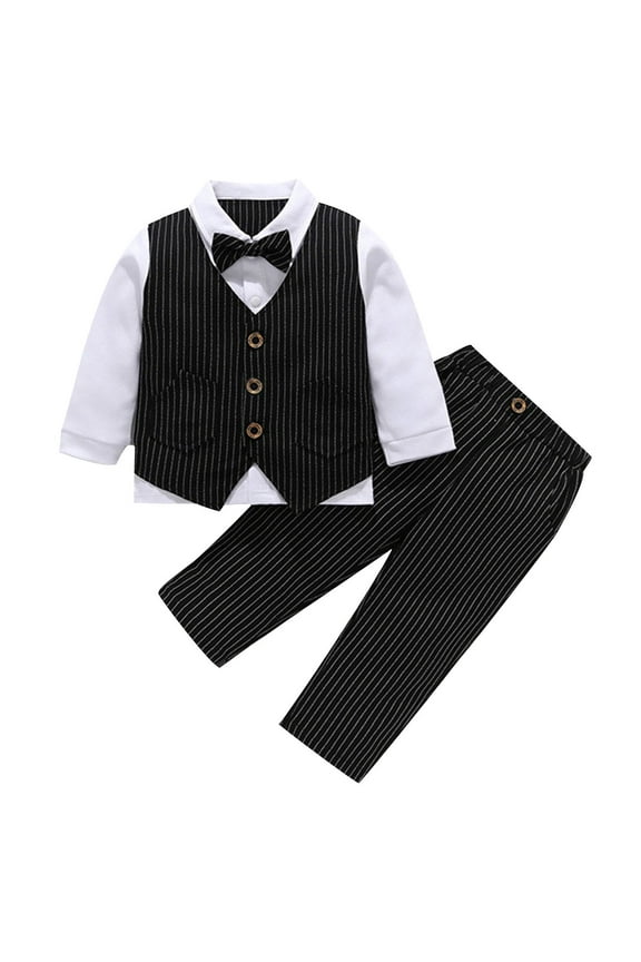 Boys Suit Dress Clothes Toddler Boy Cotton Long Sleeve Shirt Vest and Pants 2 Piece Set for Kids Wedding Tuxedo Suits,6M-10Y