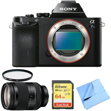 Sony a7S Full Frame Mirrorless Digital Camera Body with Sony FE 24-240mm F3.5-6.3 OSS Full-frame E-mount Telephoto Zoom Lens, 64GB Extreme SD UHS-I Memory Card, UV Filter and Micro Fiber Cloth